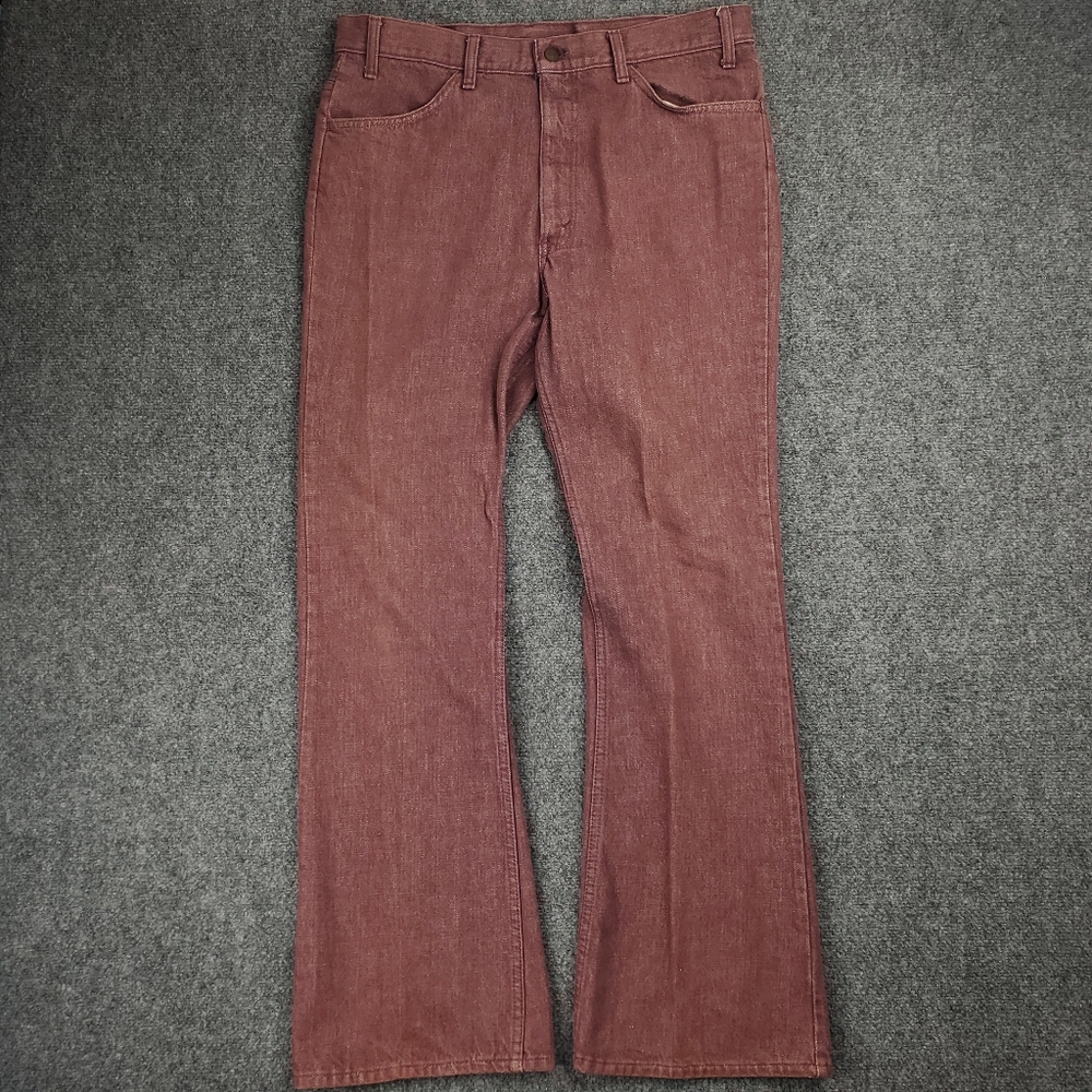 Vintage 60s Levis Big E Jeans Mens 36x33 Bootcut Flare White Tab RARE Burgundy